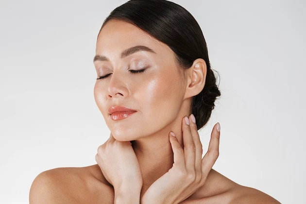 a woman with her eyes closed