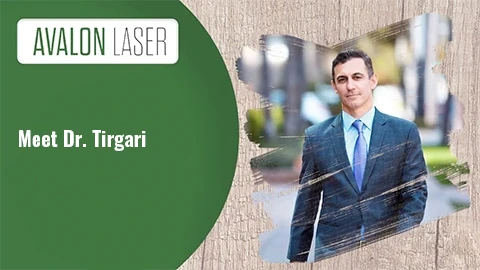 Image of a man in a suit with text “Meet Dr. Tirgari” and a green logo in the corner